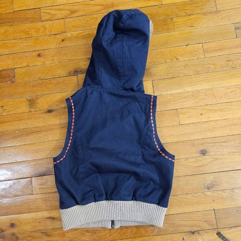 Free People Boho Embroidered Vest Blue Fleece Sherpa Hood Size XS - Picture 6 of 6